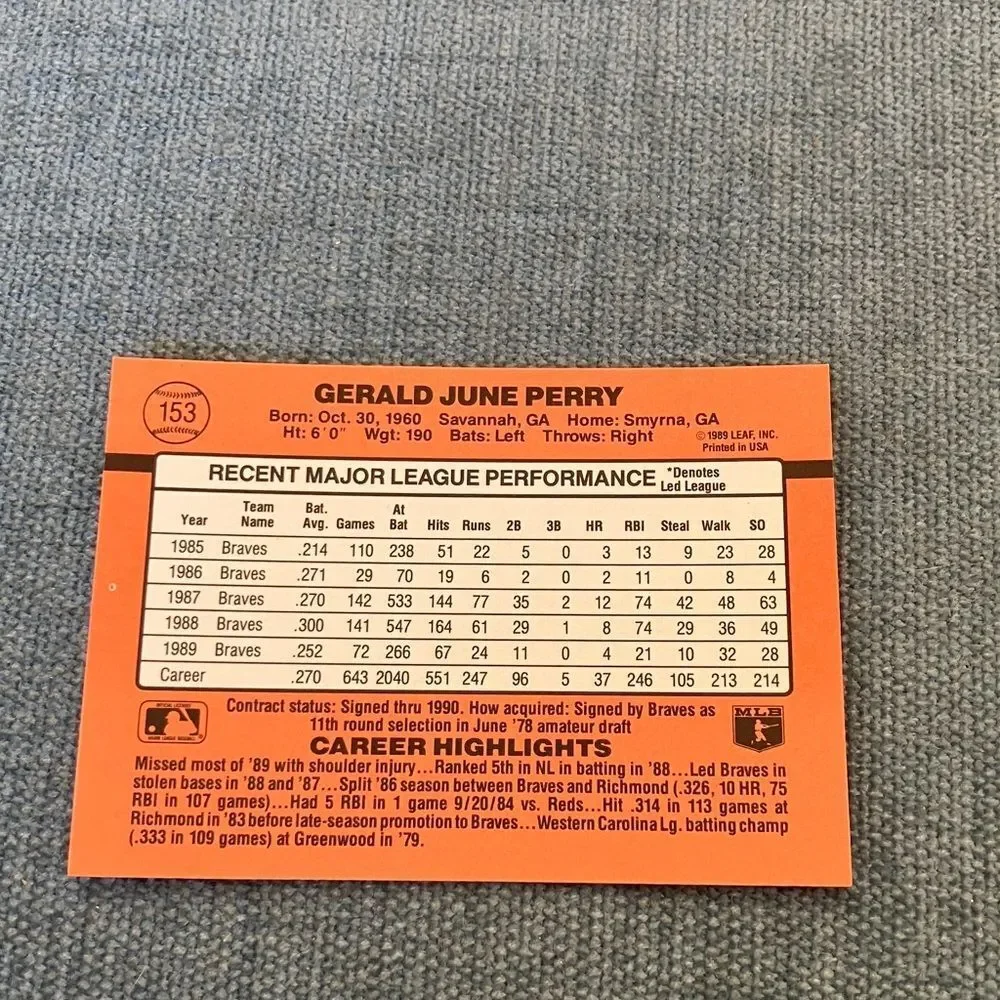 1990 Donruss Atlanta Braves Baseball Card Trading Card